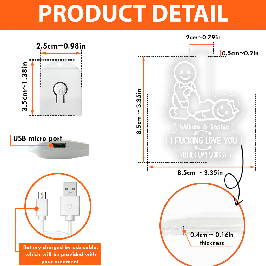 I Love You Naughty Ginger Bread - gift for wife, husband, boyfriend, girlfriend - Personalized Shaped Led Acrylic Ornament