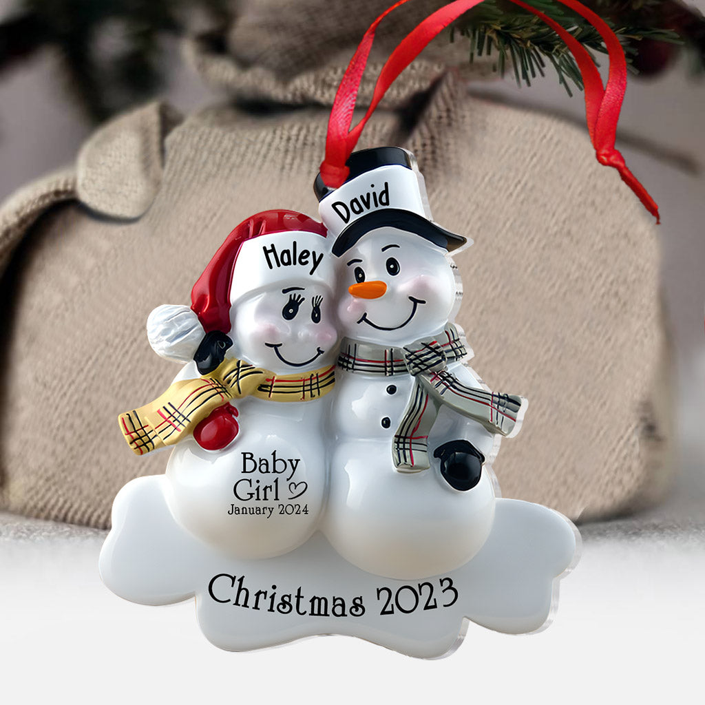 Snowman Couple Expecting Parents - Personalized Pregnancy Ornament