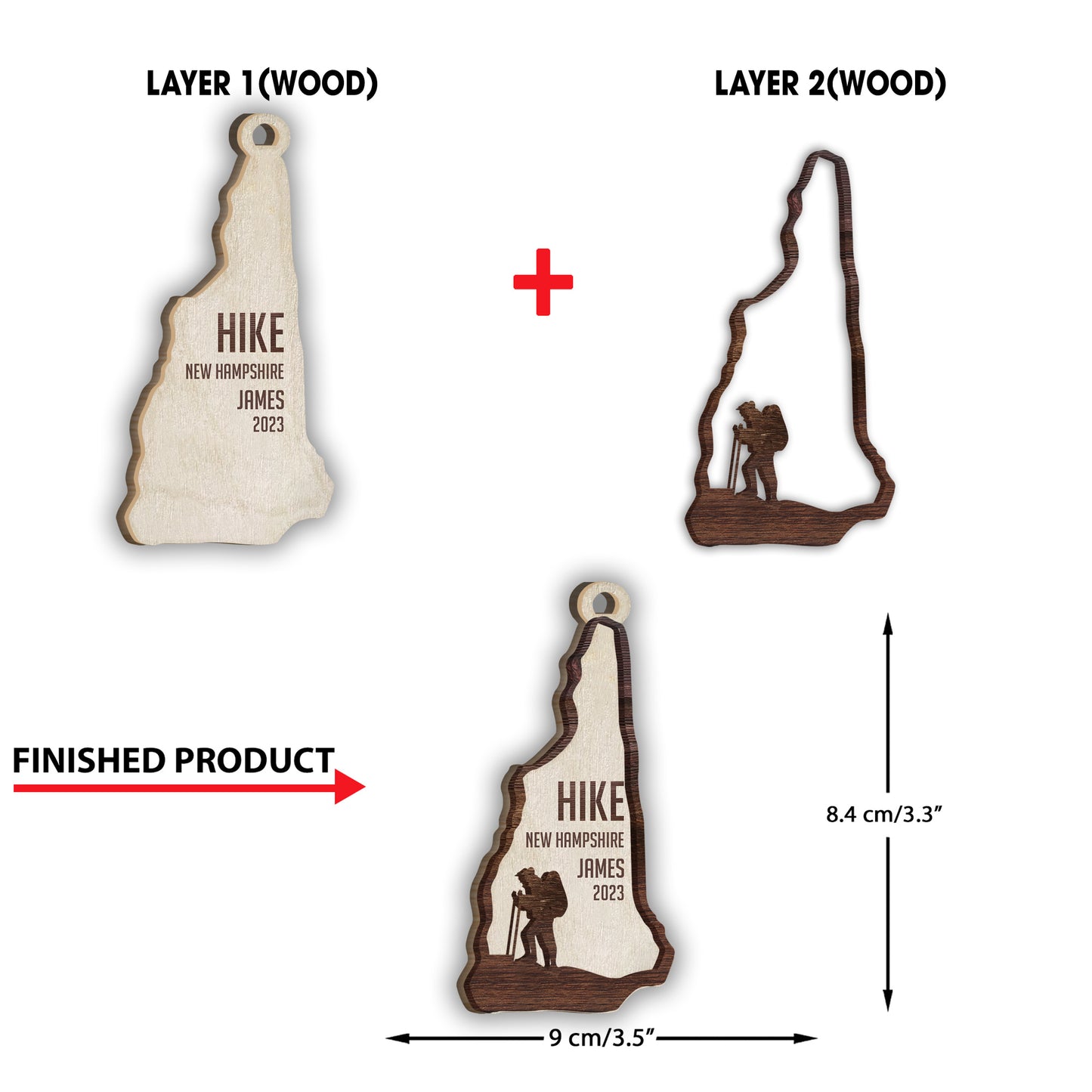 Équipe de randonnée - Ornement personnalisé de randonnée en 2 parties superposées