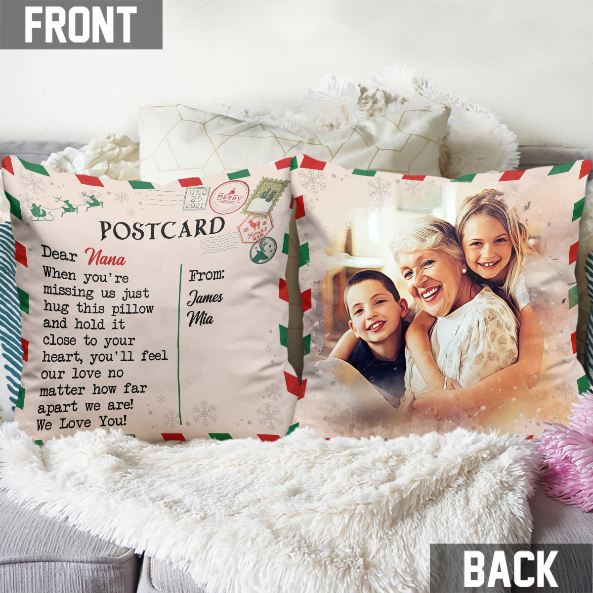 Dear Nana Postcard - Personalized Grandma Throw Pillow