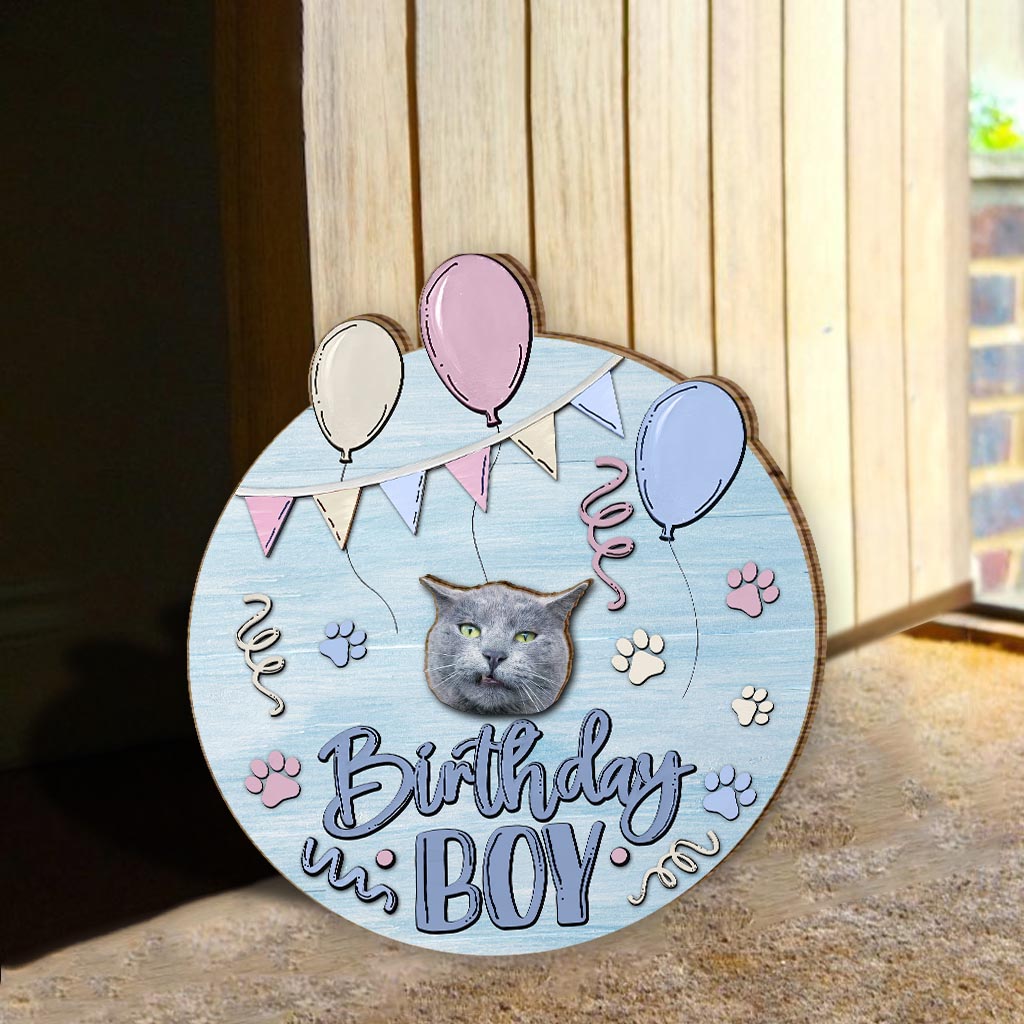 Birthday Boy Girl Pet Cat Dog - Personalized Cat Interchangeable Wood Sign