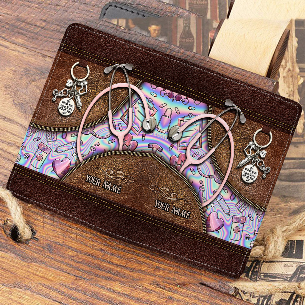 Stéthoscope rose - Porte-passeport personnalisé pour infirmière