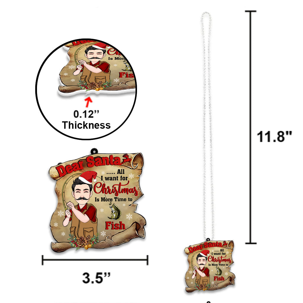 Cher Père Noël - Ornement de voiture personnalisé sur le thème de la pêche (face unique)