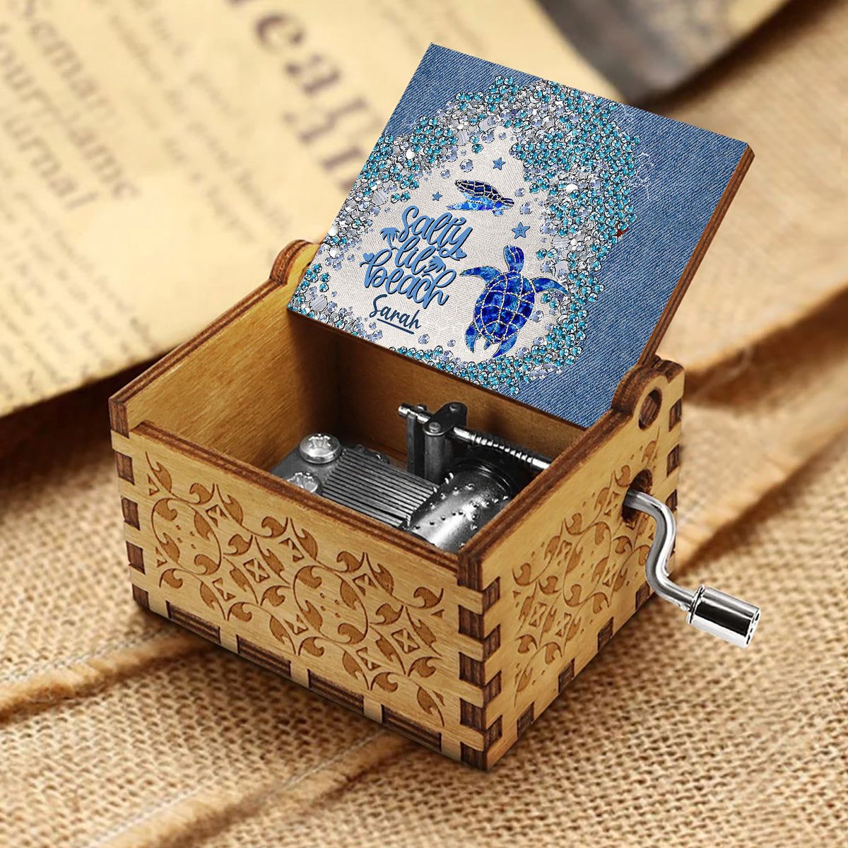 Turtle Bling - Personalized Turtle Hand Crank Music Box