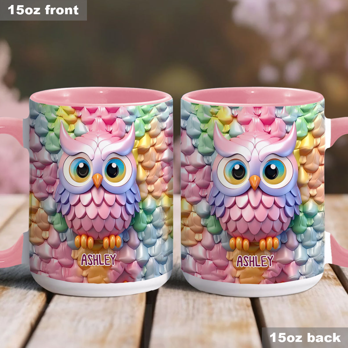 Colorful Owl - Personalized Owl Accent Mug