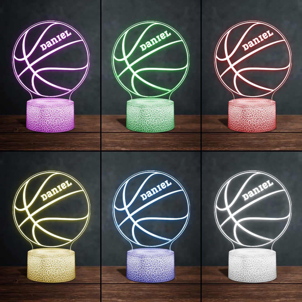 J'adore le basket ! - Plaque lumineuse personnalisée en forme de ballon de basket