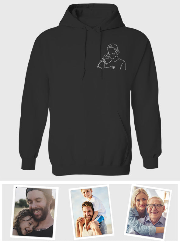 Sweat à capuche brodé personnalisé pour papa - Illustration au trait - Sweat à capuche brodé personnalisé