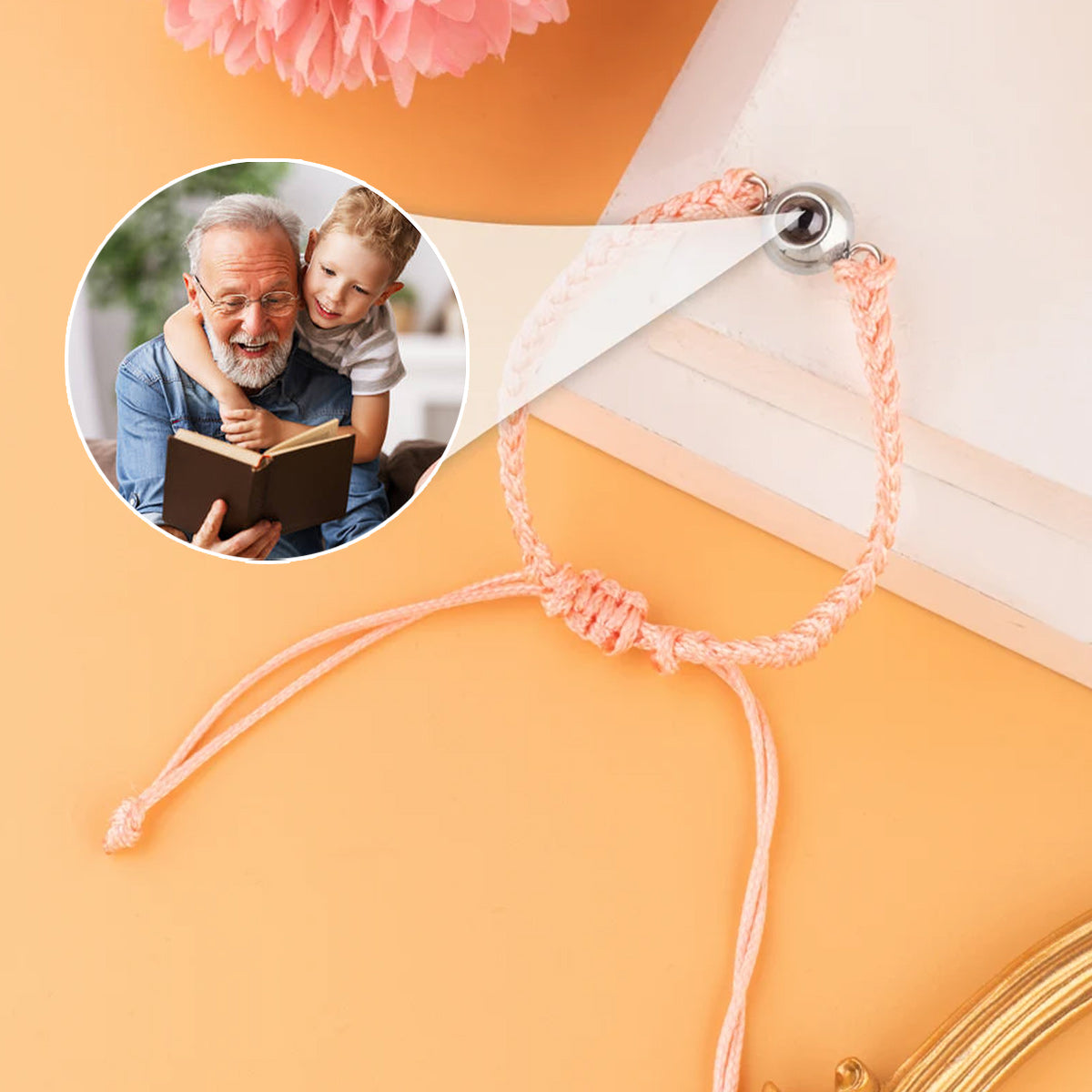 Je t'aime, Papi - Cadeau pour grand-père - Bracelet à projection personnalisé