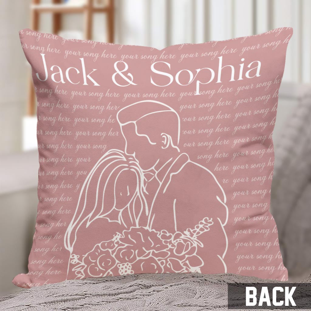 Coussin décoratif personnalisé avec paroles de chansons de mariage pour mari et femme