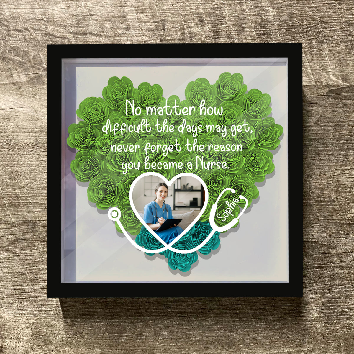 No Matter How Difficulty - Personalized Nurse Flower Shadow Box