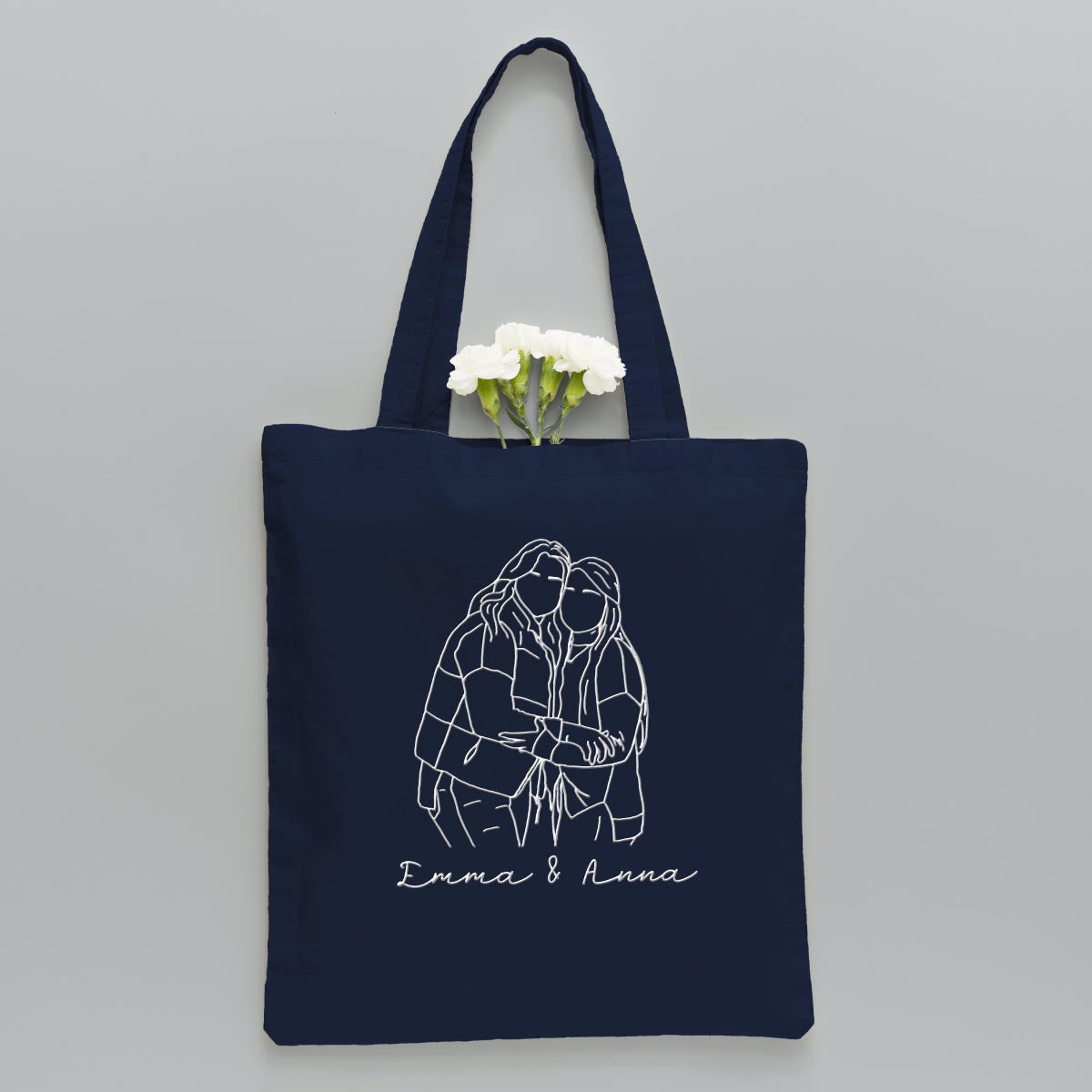 Sac fourre-tout brodé personnalisé avec photo au trait - Sac fourre-tout brodé personnalisé pour frères et sœurs