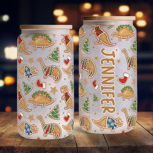 Merry Christmas - Personalized Dinosaur Can Glass