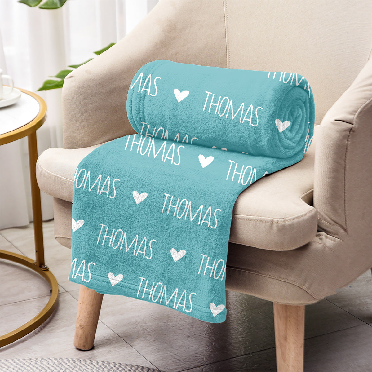 Couverture personnalisée pour petit-fils avec motif cœur et prénom