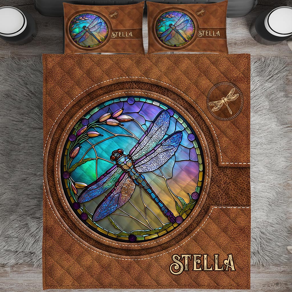 Libellule en vitrail - Ensemble de courtepointe personnalisé Libellule