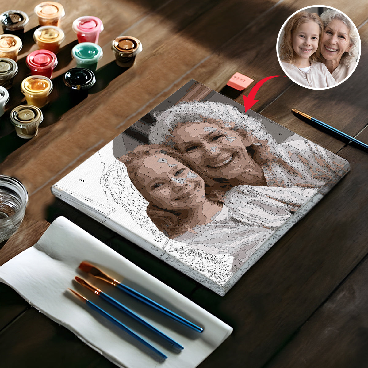 Kit de peinture par numéros personnalisé « Grand-mère » avec photo personnalisée