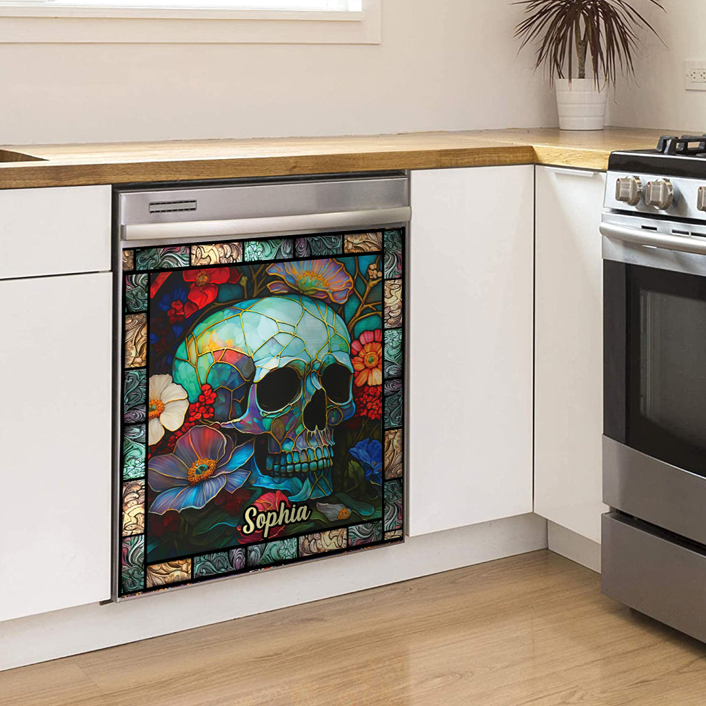 Crâne fleuri - Housse de lave-vaisselle personnalisée en forme de crâne