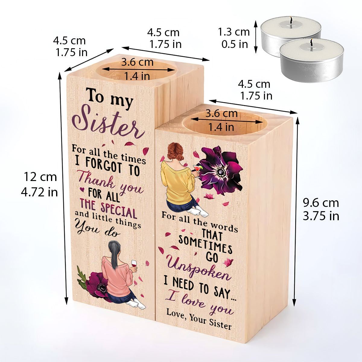 À ma sœur - Porte-bougie personnalisé