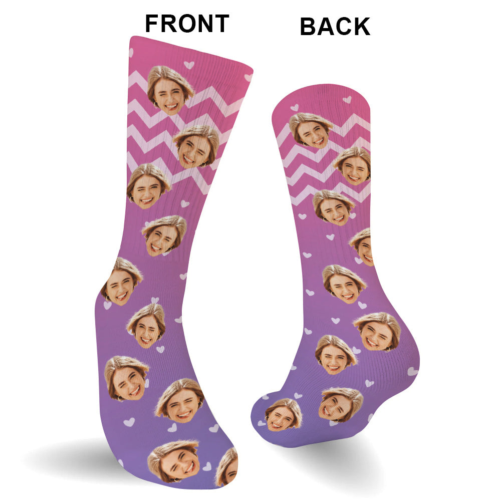 Chaussettes personnalisées pour frères et sœurs, motif violet et visage personnalisé
