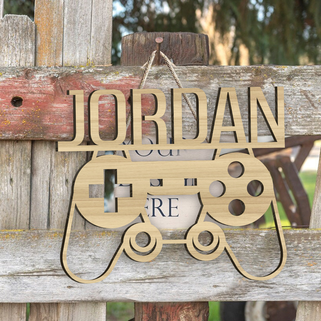 Salle de jeux - Panneau en bois personnalisé en forme de jeu vidéo