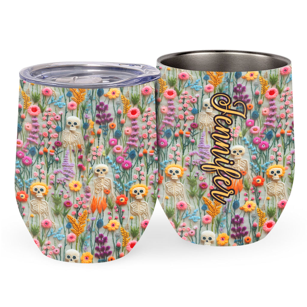 Squelette floral - Gobelet à vin personnalisé en forme de crâne