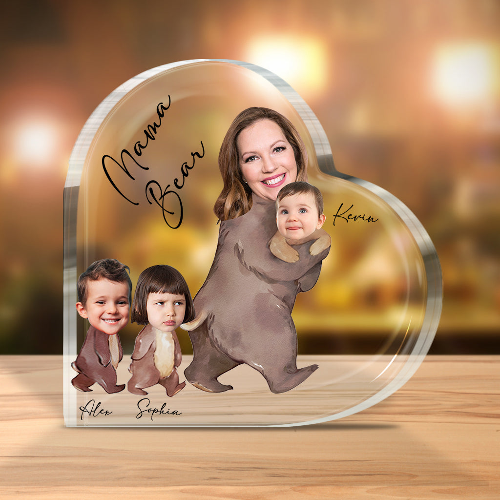 Photo aquarelle personnalisée « Maman Ours » - Plaque acrylique personnalisée « Mère » en forme de carte de naissance