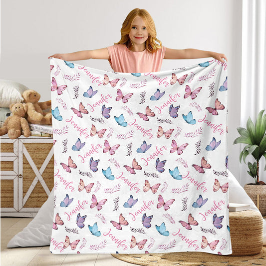 Couverture enfant personnalisée avec nom et papillon