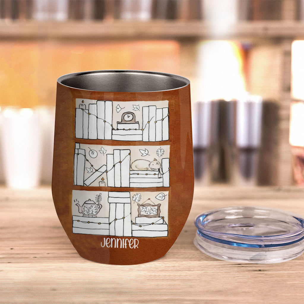 Carnet de lecture des quatre saisons - Gobelet à vin personnalisé avec un livre