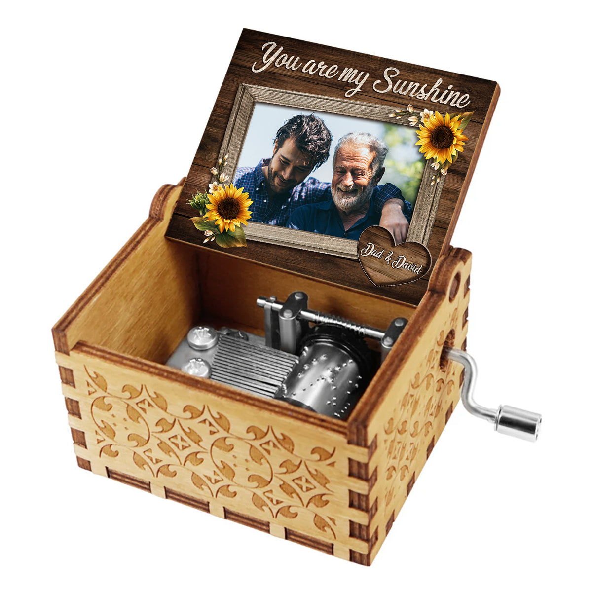 Tu es mon rayon de soleil - Cadeau pour maman, grand-mère, grand-père, fille, fils, petite-fille, petit-fils, ami(e), sœur, frère, tante, oncle, papa - Boîte à musique à manivelle personnalisée