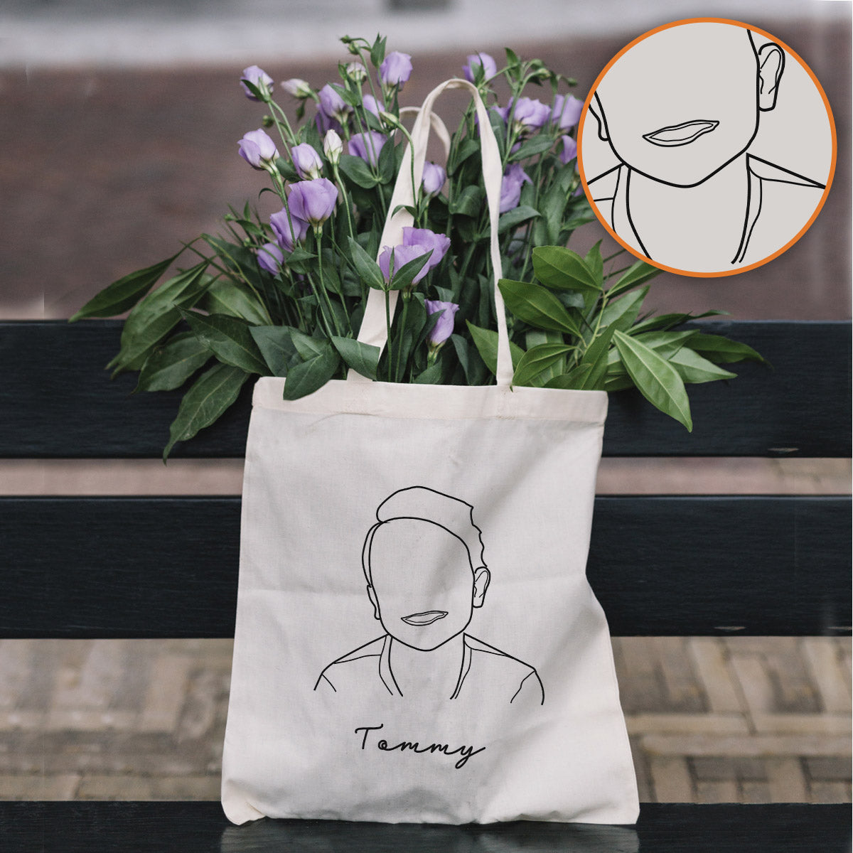 Sac fourre-tout brodé personnalisé pour enfant avec photo au trait