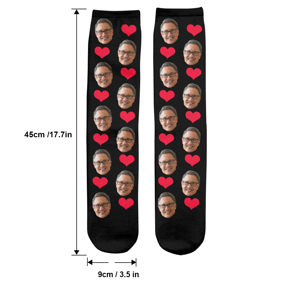 Chaussettes personnalisées pour beau-père avec motif cœur et visage personnalisé