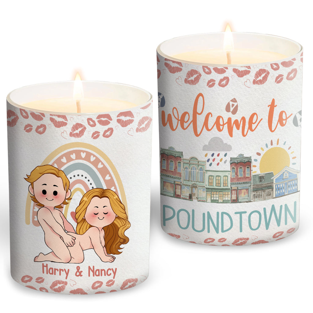 Bienvenue à Poundtown Inapproprié Adulte - Bougie personnalisée pour couple avec couvercle en bois