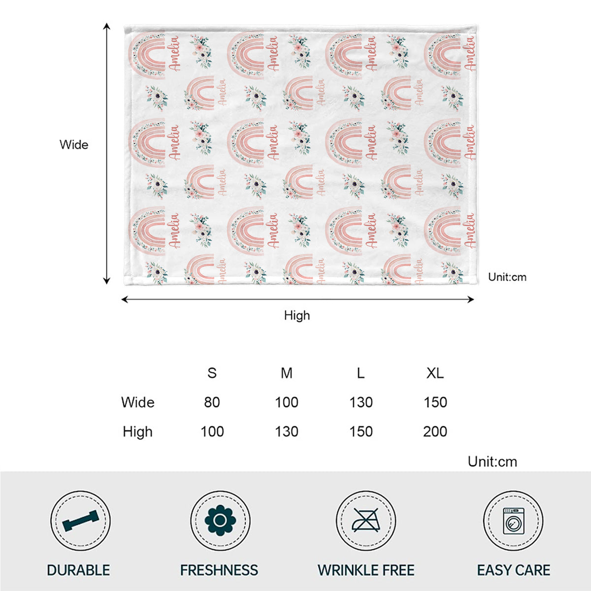 Couverture personnalisée pour nouveau-né - Arc-en-ciel rétro - Nom personnalisé