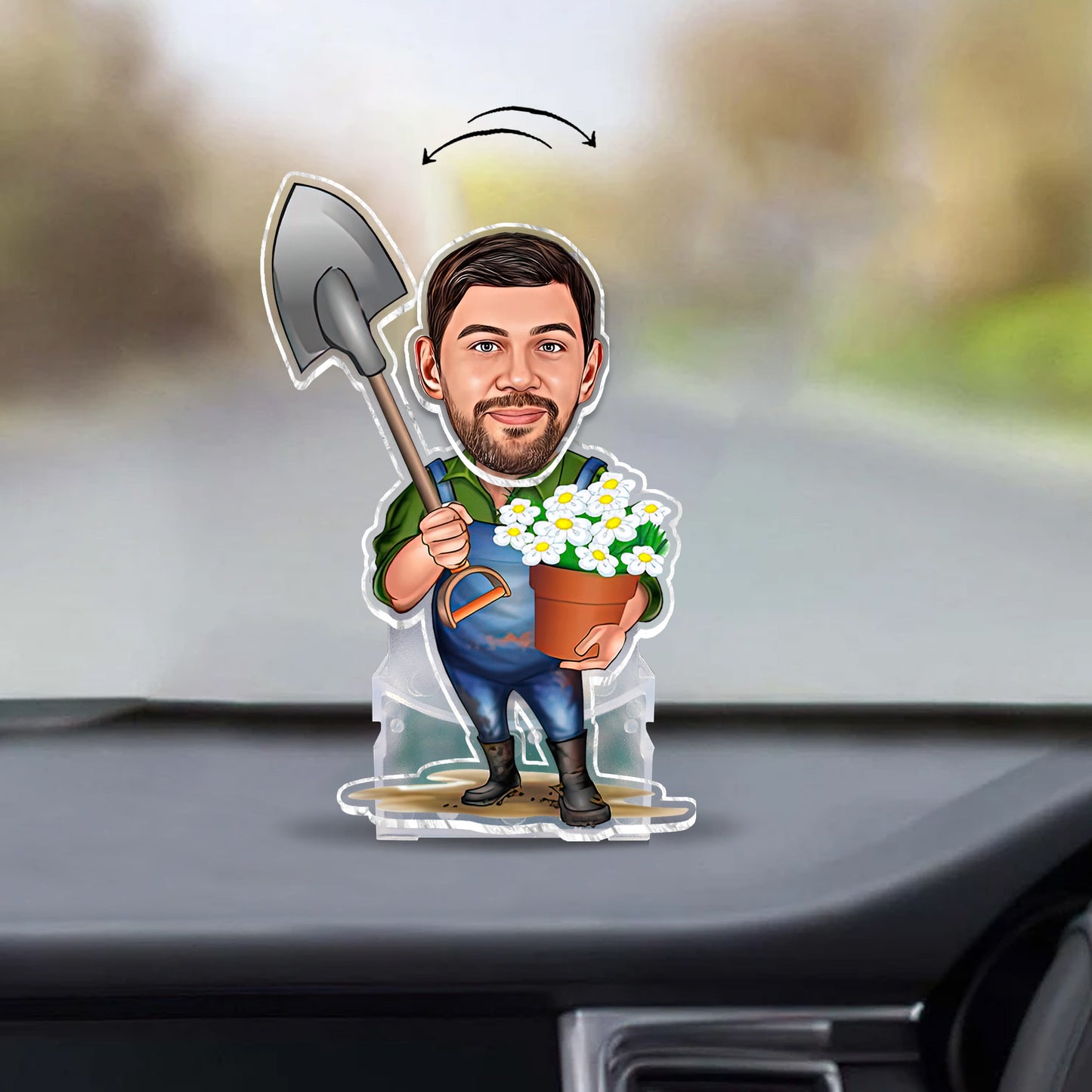 Caricature de jardinier - Tête de jardinier personnalisée qui secoue