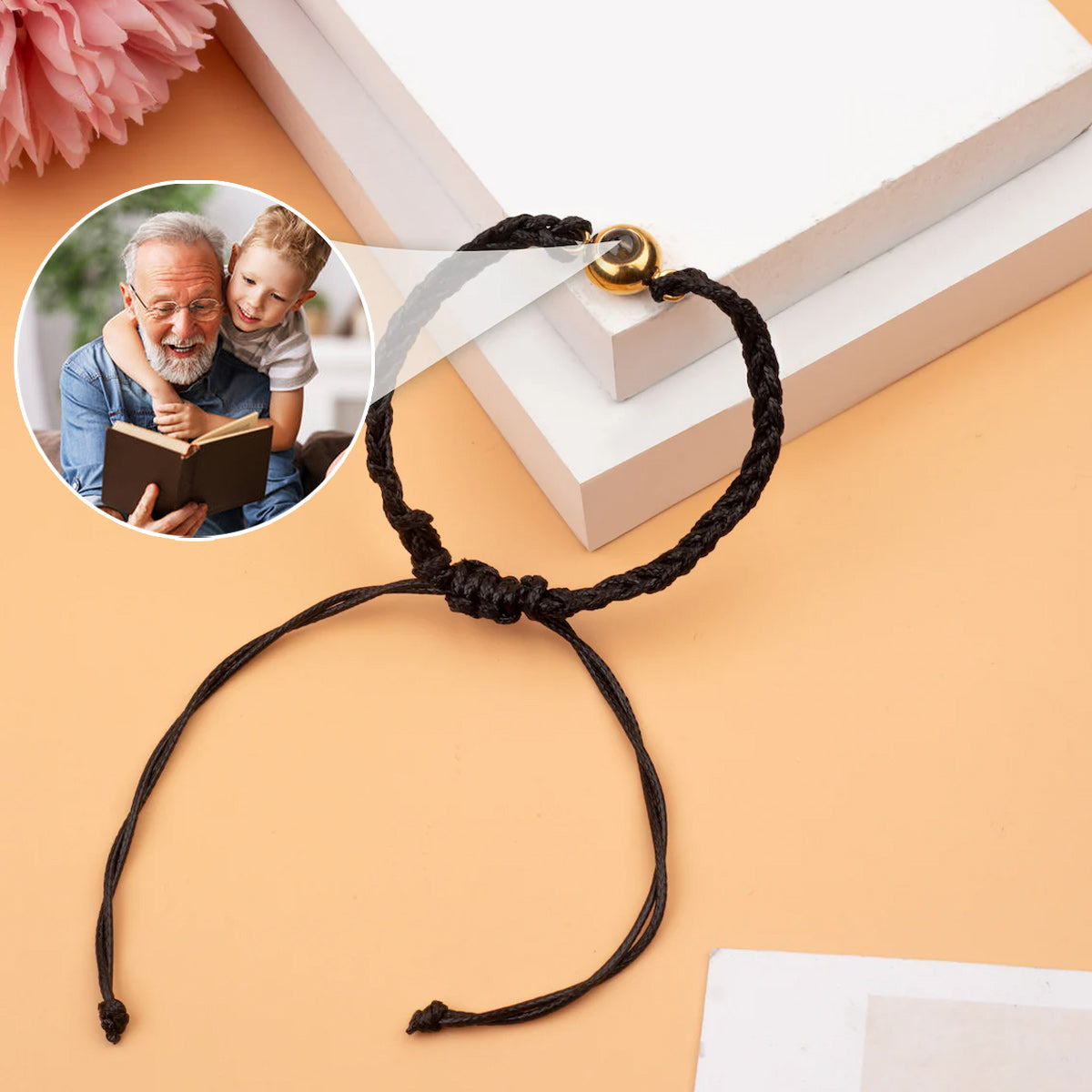 Je t'aime, Papi - Cadeau pour grand-père - Bracelet à projection personnalisé