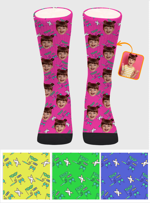 Chaussettes personnalisées pour fille - Motif de fête personnalisé