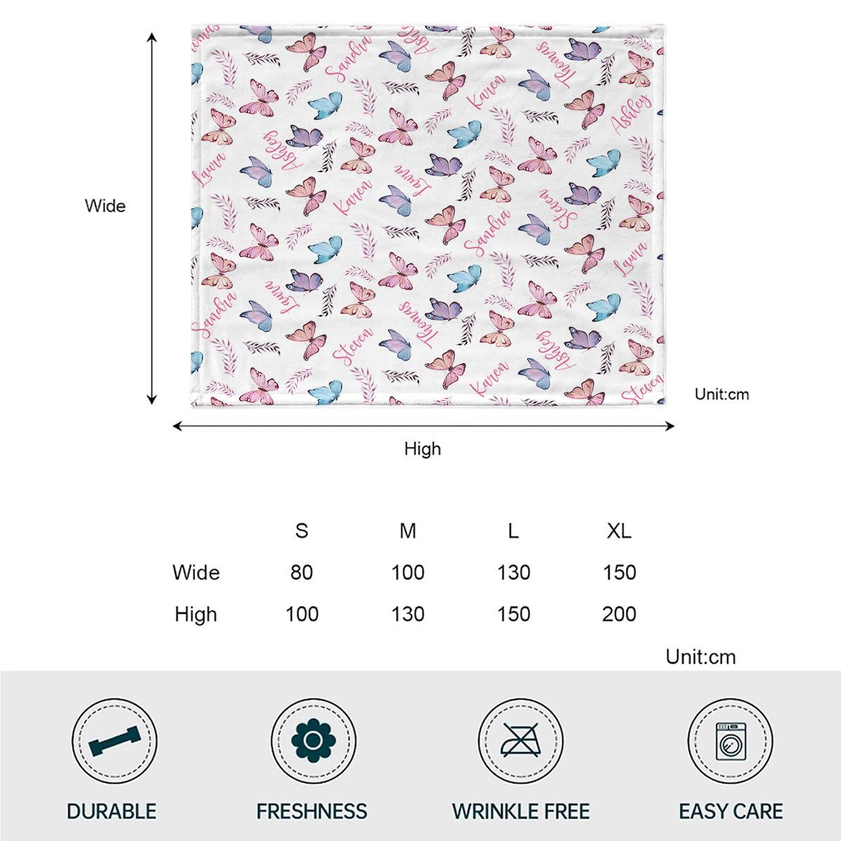 Couverture familiale personnalisée avec nom papillon