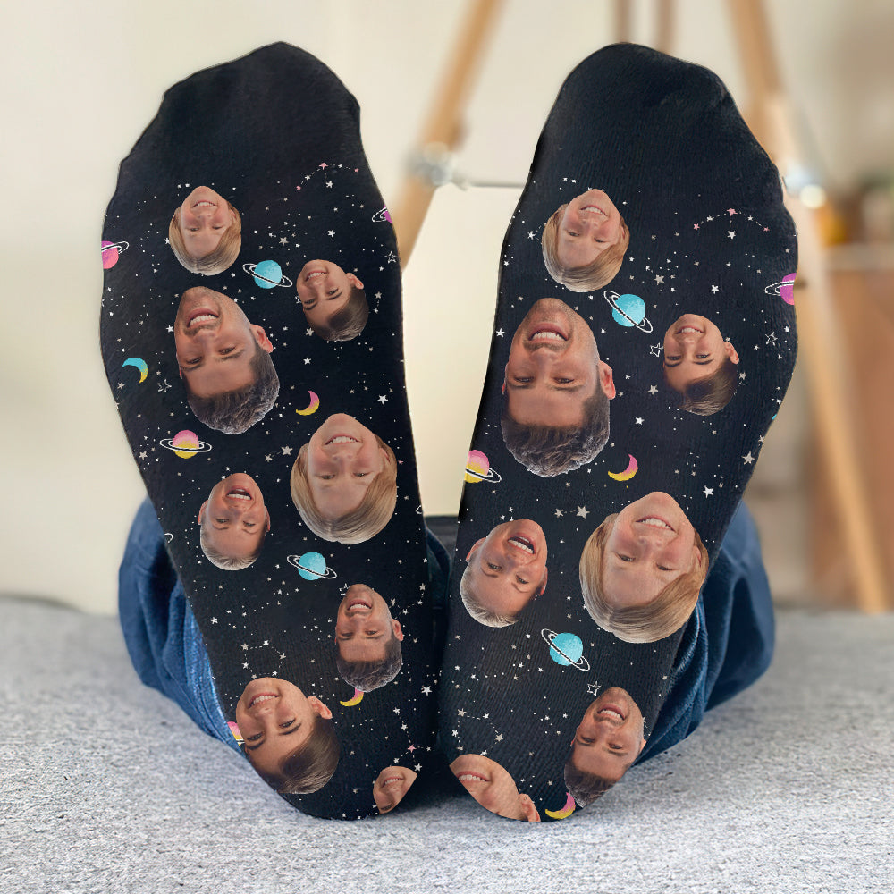 Chaussettes personnalisées pour toute la famille - Face personnalisée Galaxy
