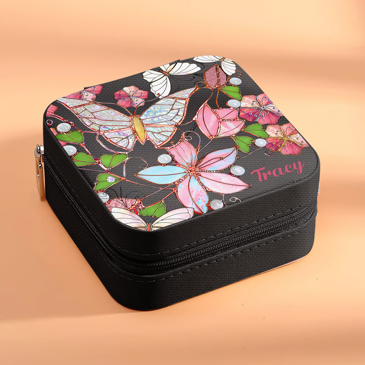Butterfly And Flower - Personalized Butterfly Jewelry Box