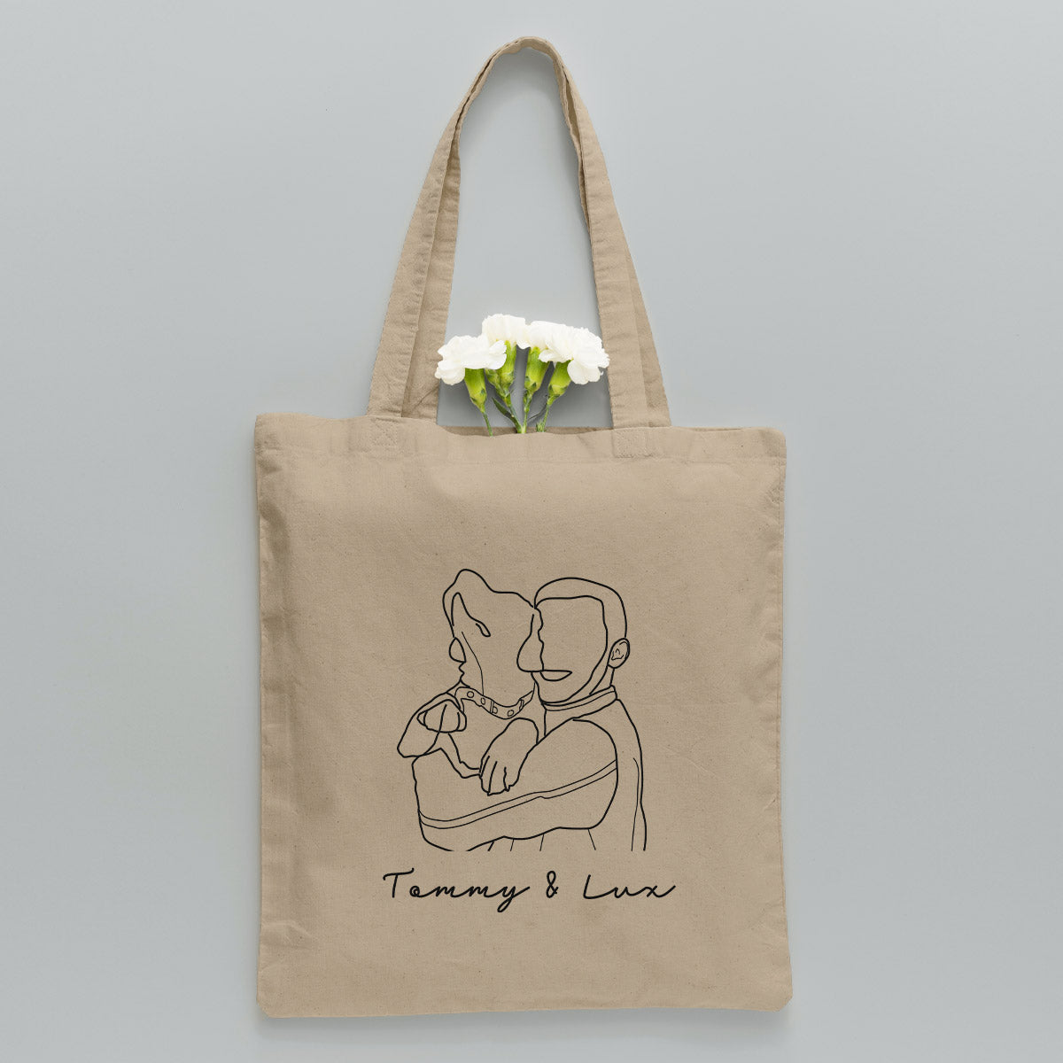 Sac fourre-tout brodé personnalisé avec photo au trait - Sac fourre-tout brodé pour chien