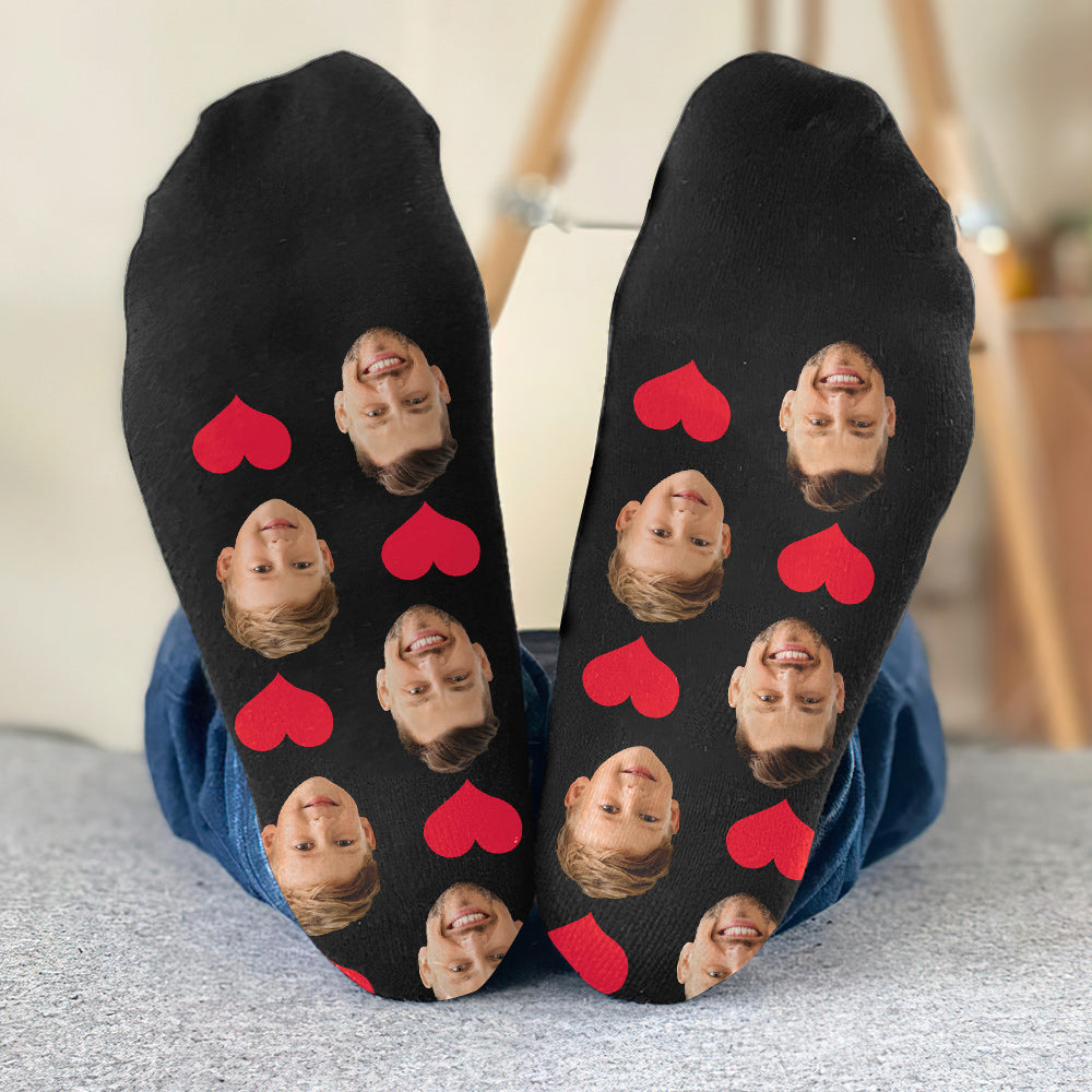 Custom Face Heart Pattern - Personalized Father Socks