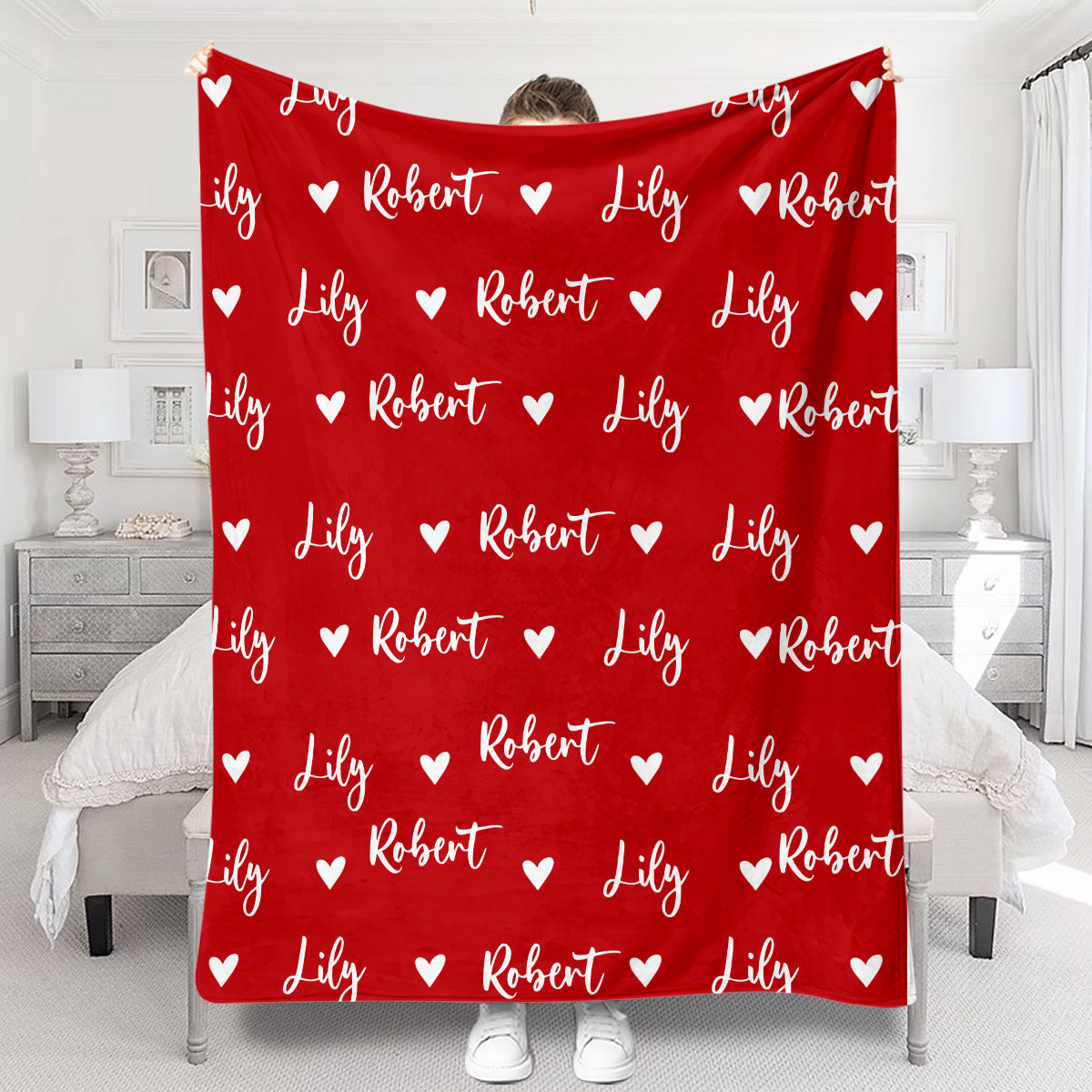 Custom Name Heart Pattern - Personalized Couple Blanket