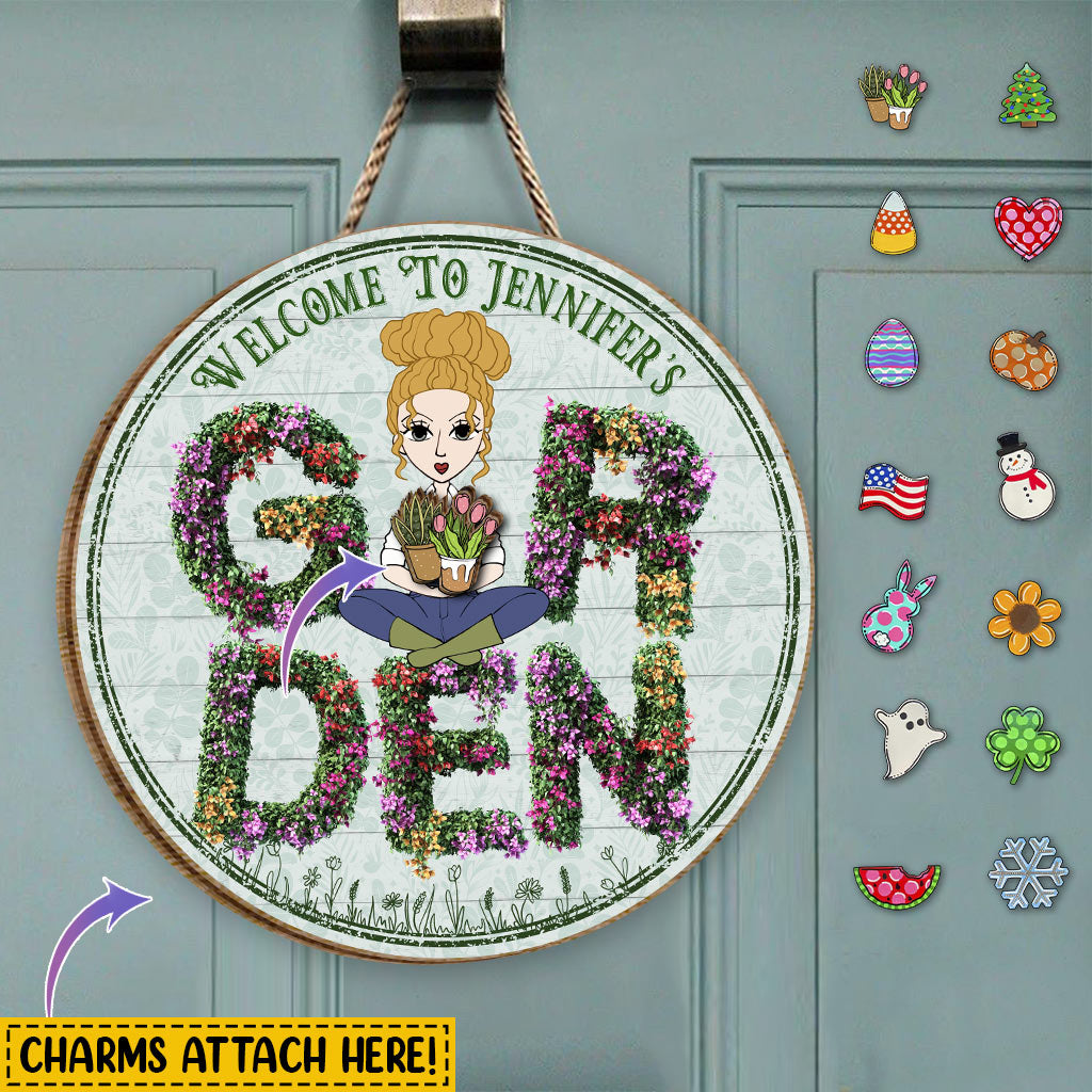 Bienvenue dans mon jardin - Panneau en bois saisonnier personnalisable pour le jardinage