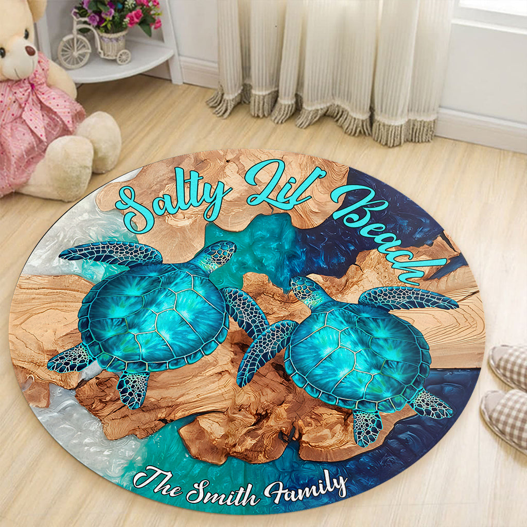 Salty Lil' Beach - Personalized Turtle Round Rug