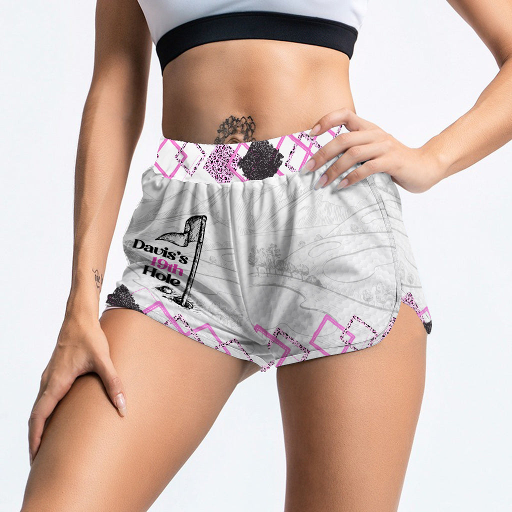 Short de golf personnalisé pour femme « 19e trou » avec nom personnalisé