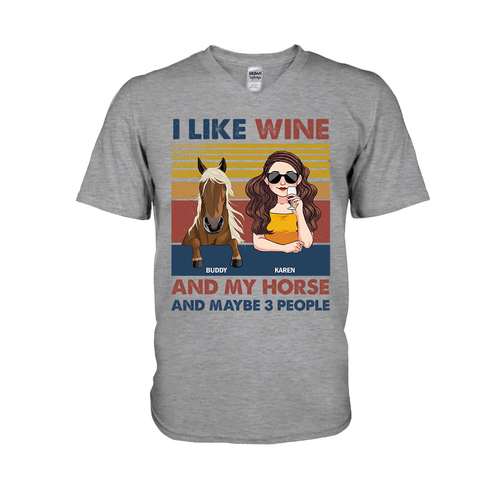 J'aime le vin et mon cheval - T-shirt et sweat à capuche personnalisés avec motif cheval