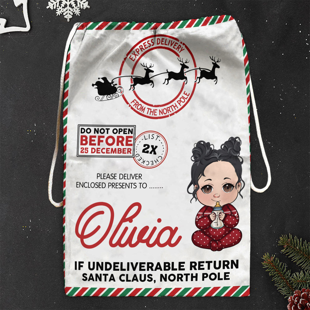 Ne pas ouvrir avant le 25 décembre - Sac fourre-tout familial personnalisé à cordon