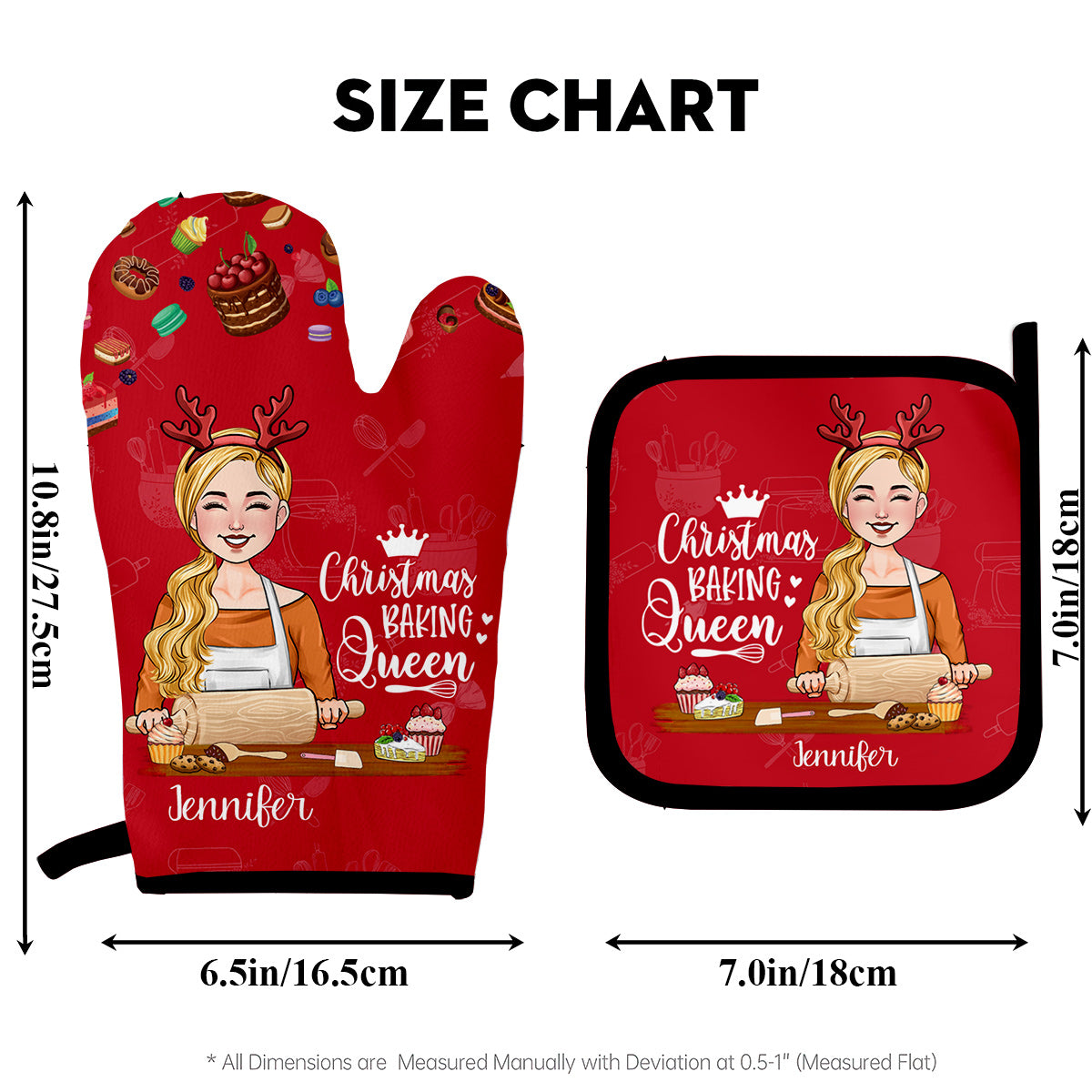 Christmas Baking Queen - Personalized Baking Oven Mitts & Pot Holder Set