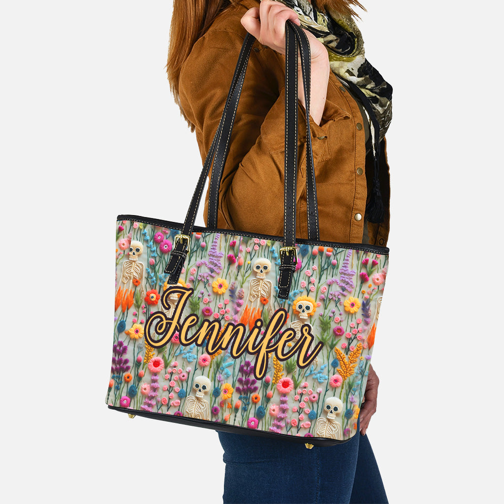 Sac en cuir à motif floral squelette et tête de mort personnalisée