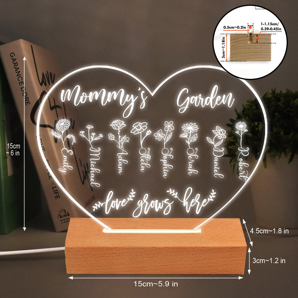 Le Jardin de Grand-Mère - Cadeau pour grand-mère, maman, tante, grand-père - Plaque lumineuse personnalisée