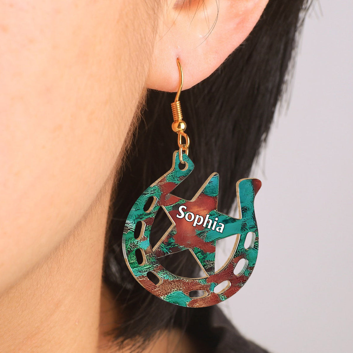 Boucles d'oreilles personnalisées en bois à motif cheval - Fille à cheval